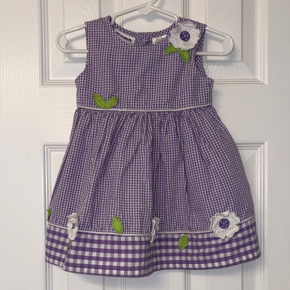 Blueberi Boulevard Purple Gingham Dress with Floral Appliqués